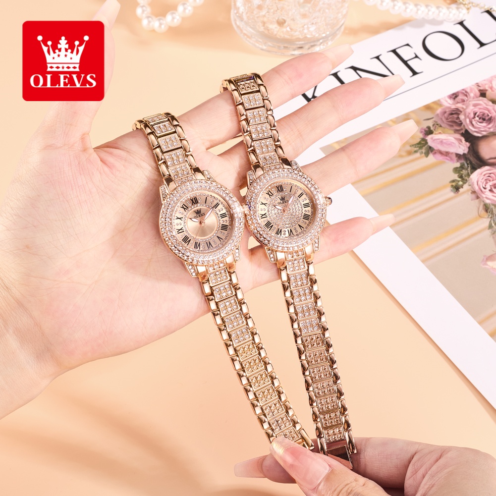 Luxury Watch - OLEVS Luxusmode Damenuhren Diamant-Zifferblatt wasserdichte Diamant-Intarsien-Quarzuhr