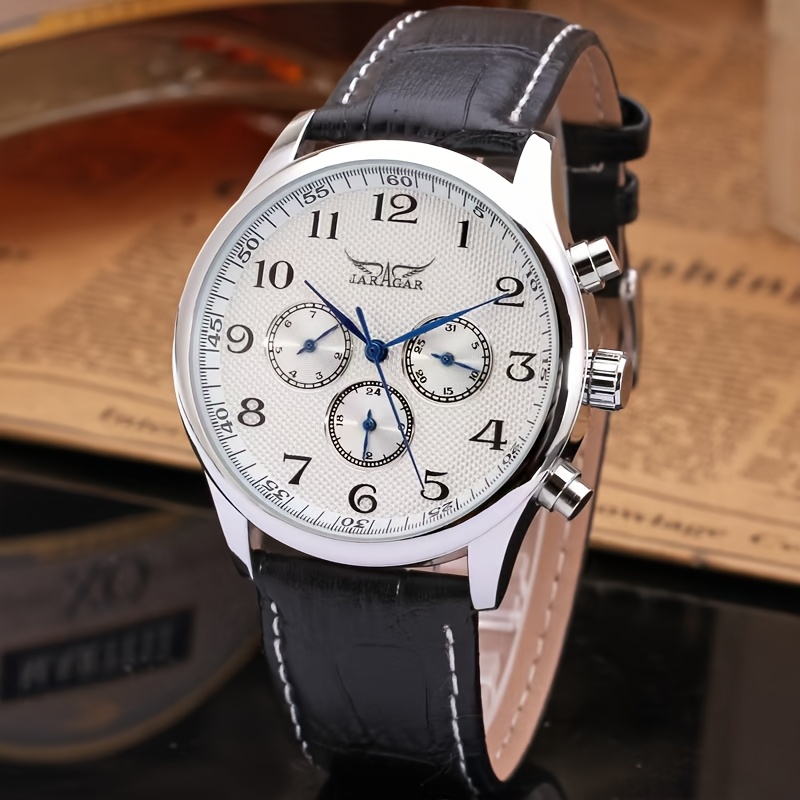 Luxury Watch Tier - Top-Tier Luxus-Business-Herrenuhr, Skelett-Design, Lederarmband, dreiäugige, sechs