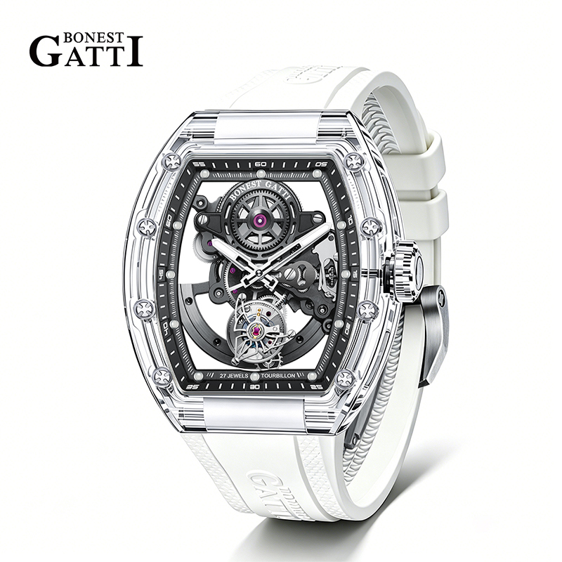 Luxury Watch Tier - BONEST GATTI Herren-Tourbillon-Uhr - Kristallgehäuse aus