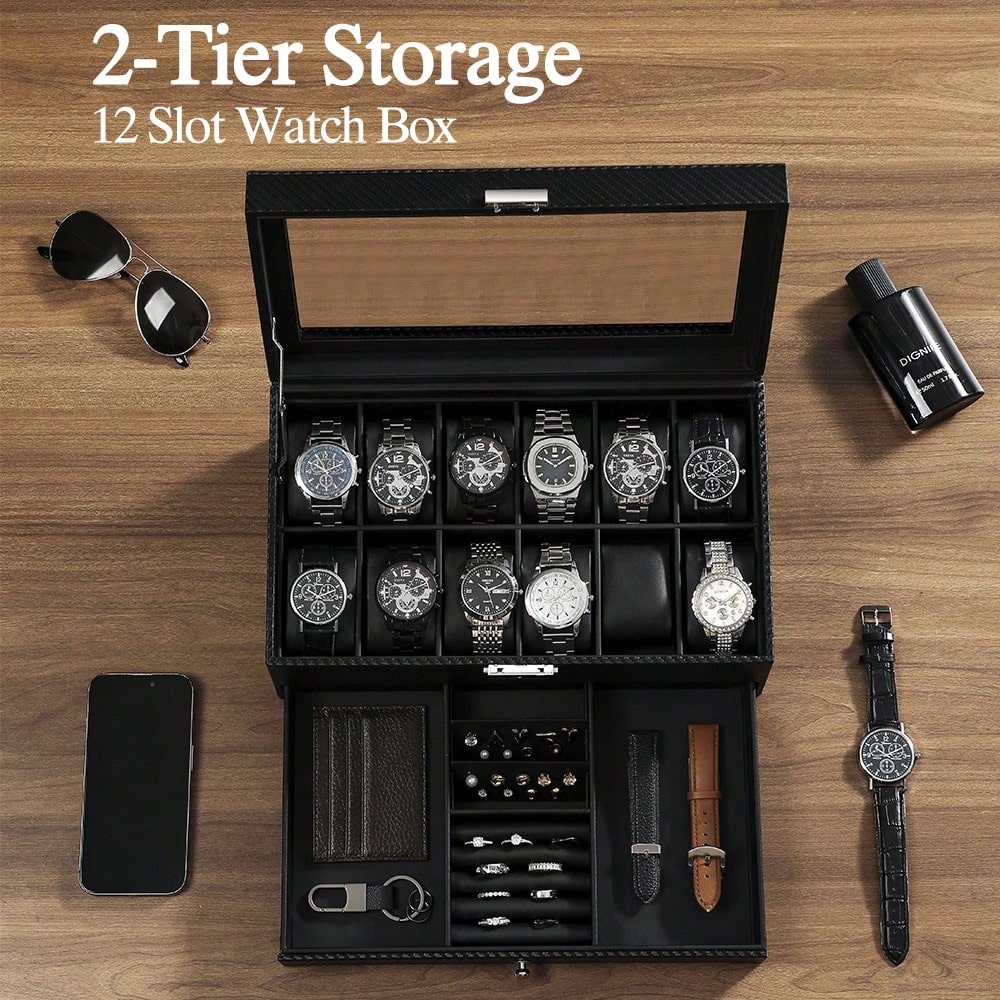 12-Fach Leder-Uhrenbox mit Gla – Luxury Watch Tier Bewertung und Preis